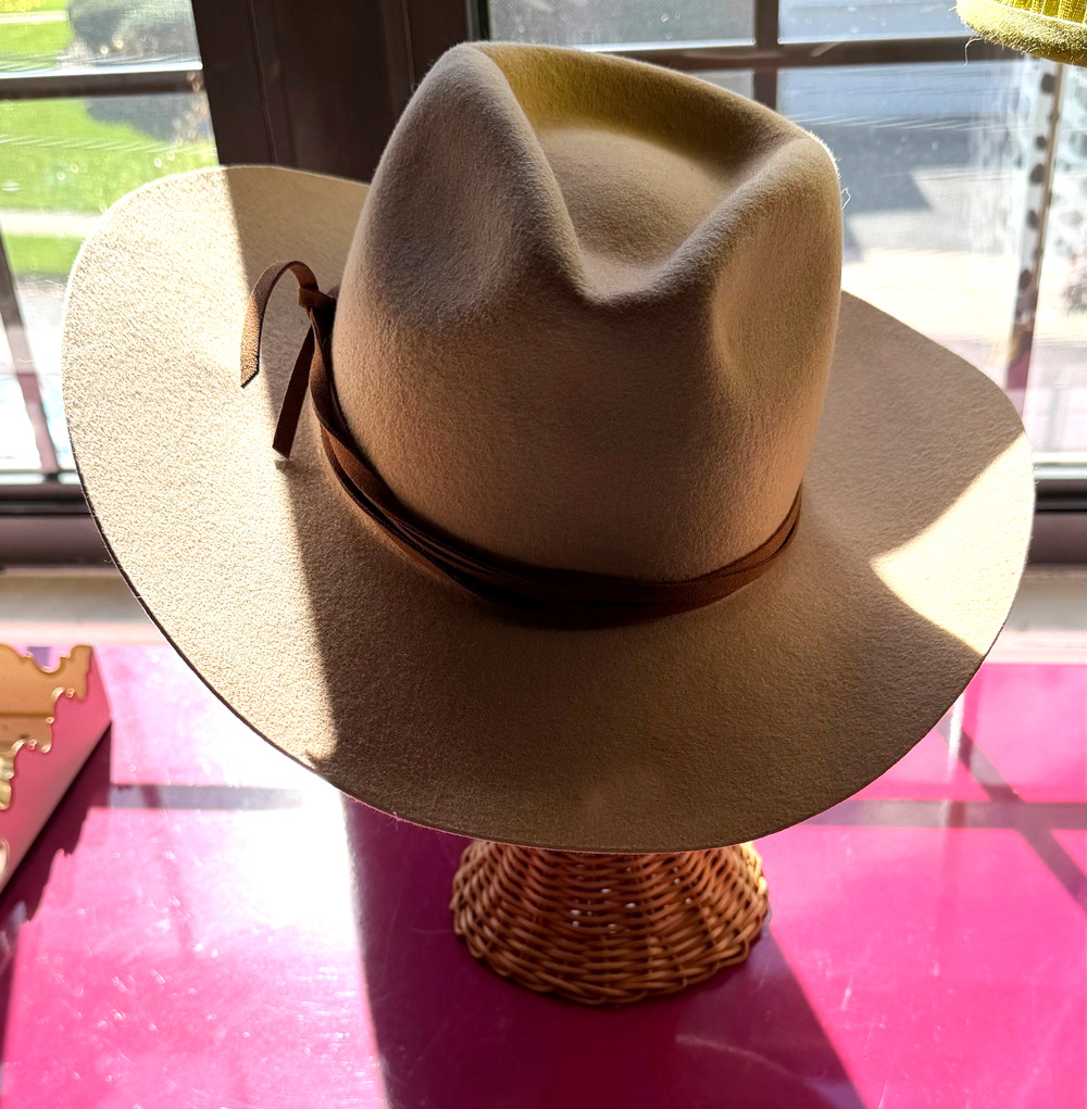 Rustler Hat Co. Women's Light Brown Felt Hat with Leather Strapping, size 57